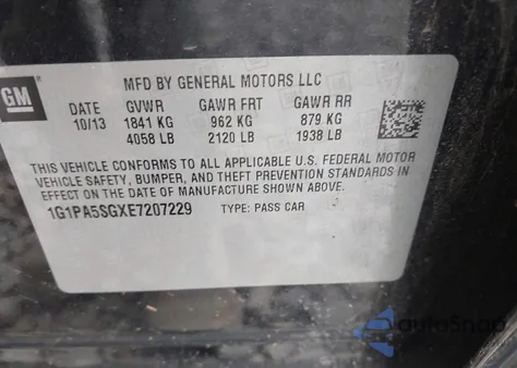 2014 Chevrolet Cruze Ls Auto из США, поврежденный, VIN 1G1PA5SGXE7207229